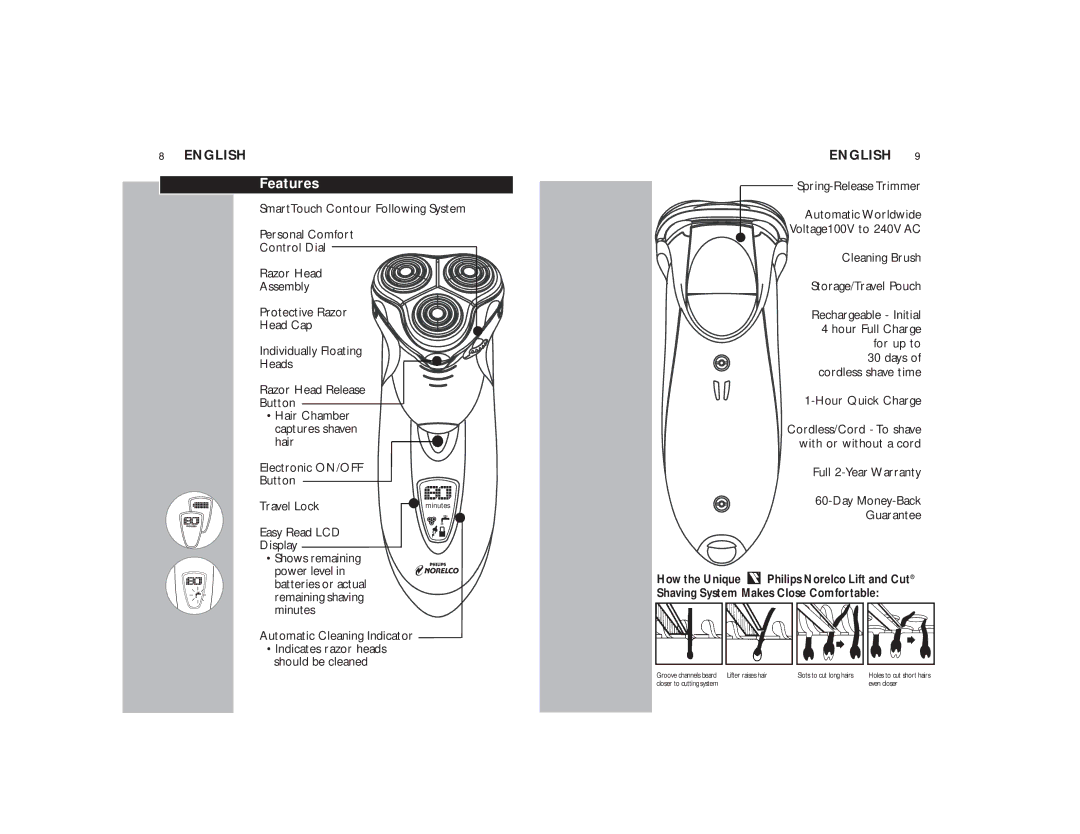 Philips 9170XLCC manual Features, Easy Read LCD Display, Automatic Cleaning Indicator 