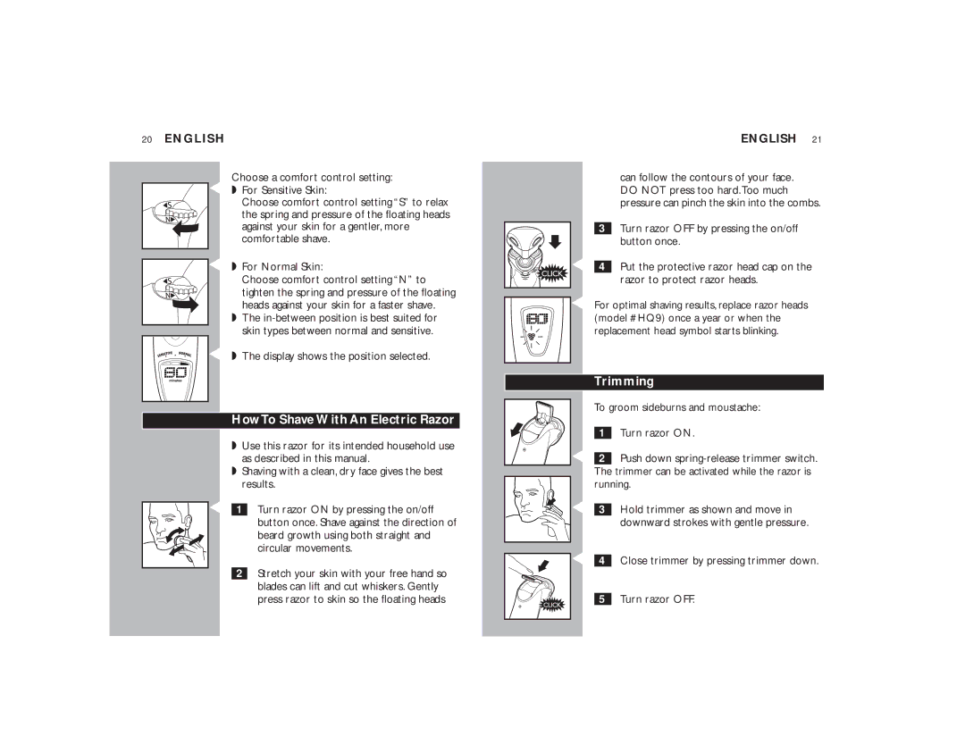 Philips 9190XL manual How To Shave With An Electric Razor, Trimming 