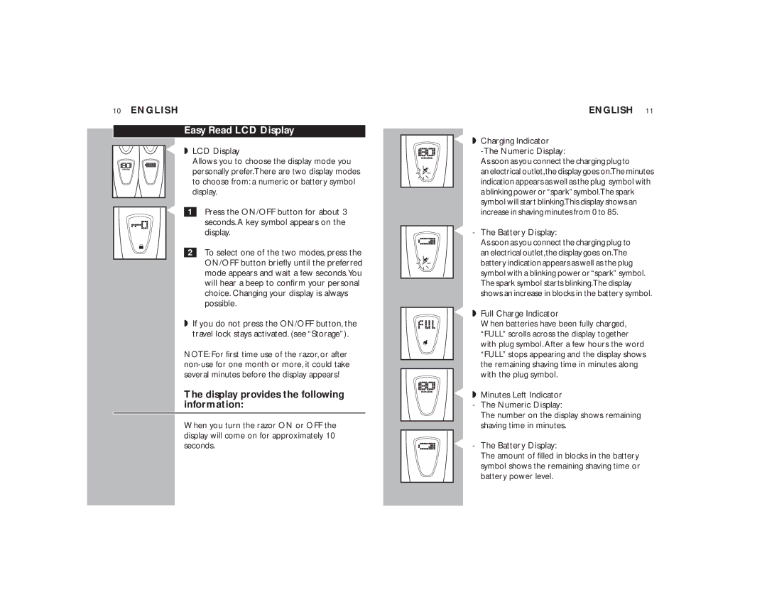 Philips 9190XL manual Easy Read LCD Display, Display provides the following information 