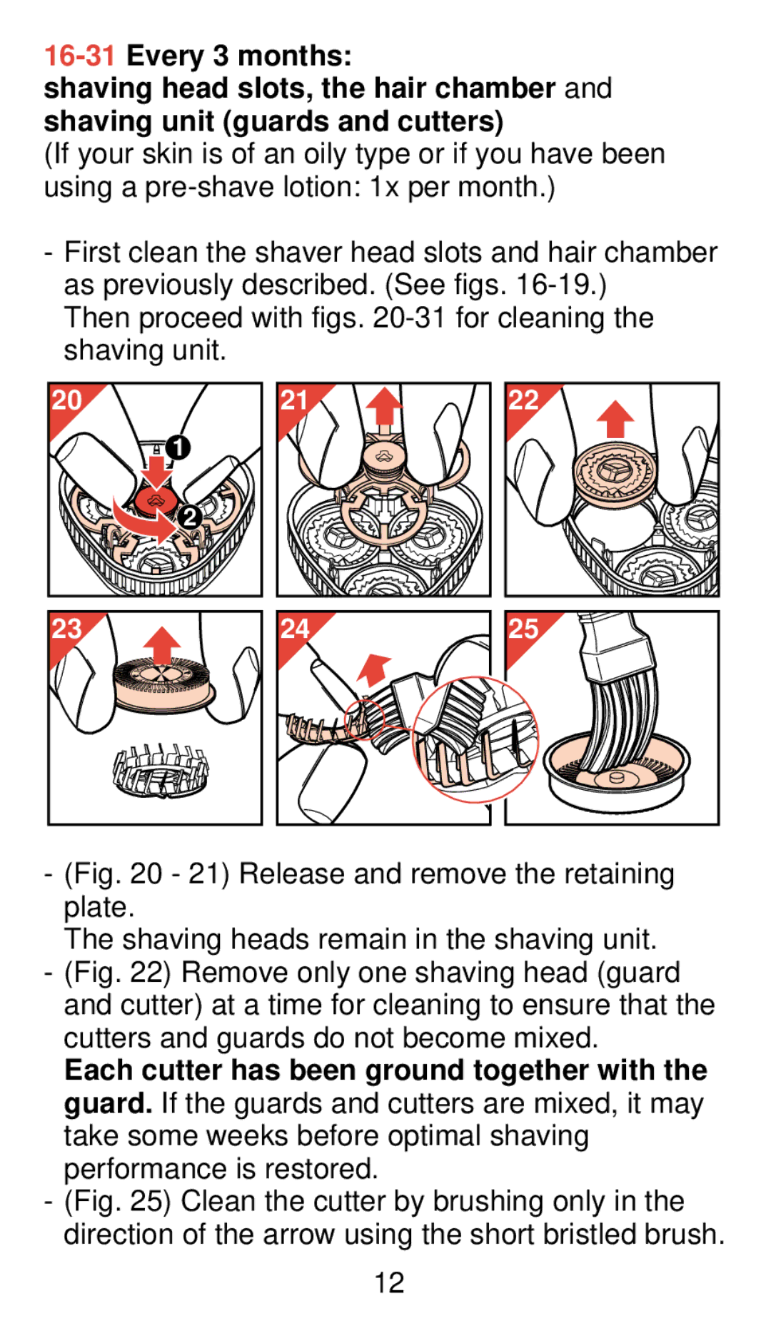 Philips 920 manual Then proceed with figs -31 for cleaning the shaving unit 