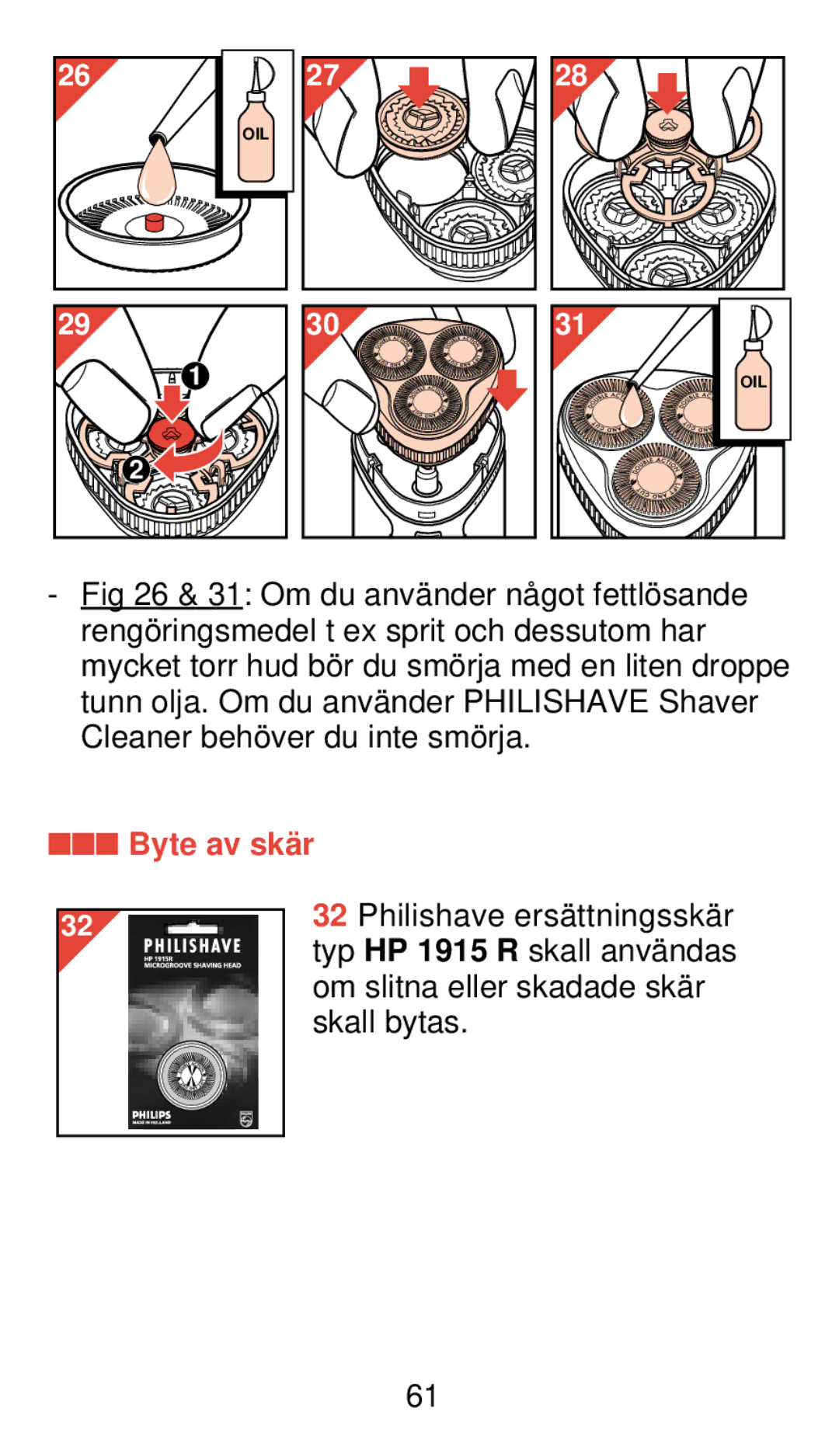 Philips 920 manual Byte av skä r, Philishave ersättningsskär 