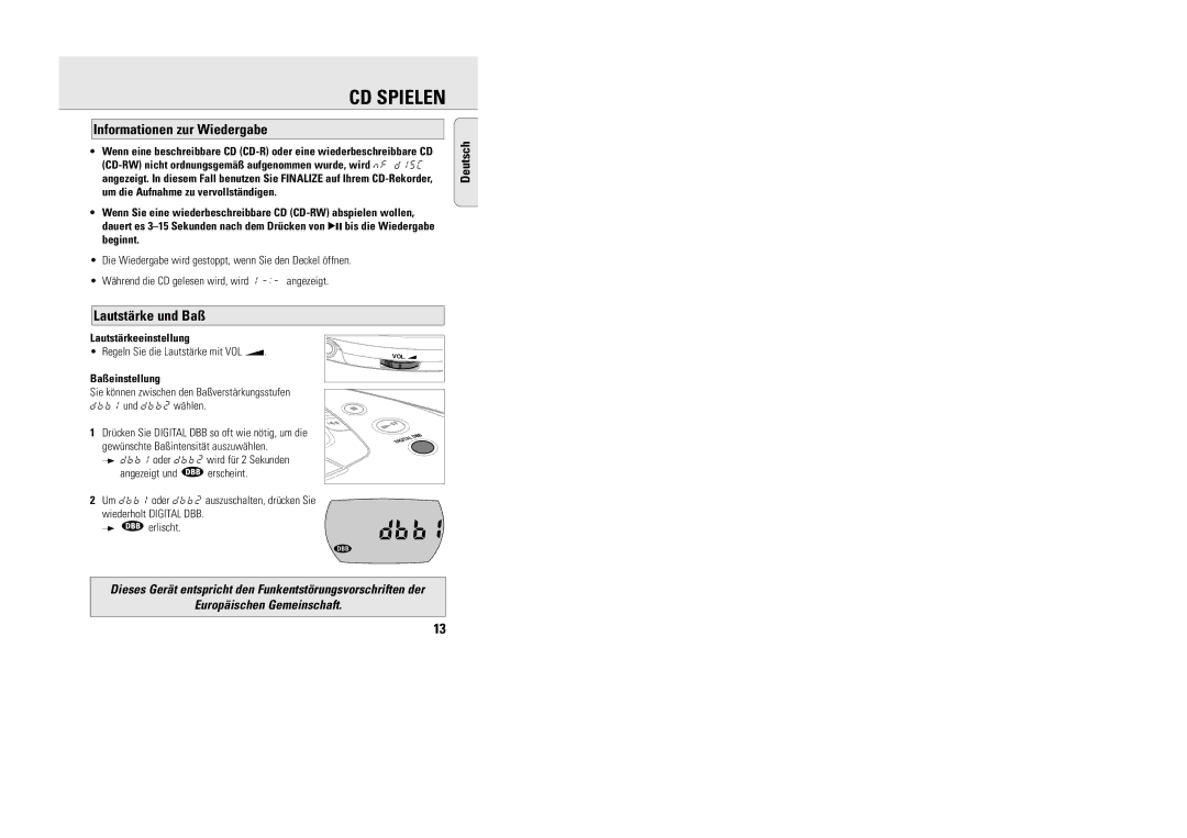 Philips 9240 Informationen zur Wiedergabe, Lautstärke und Baß, Lautstärkeeinstellung, Regeln Sie die Lautstärke mit VOL E 