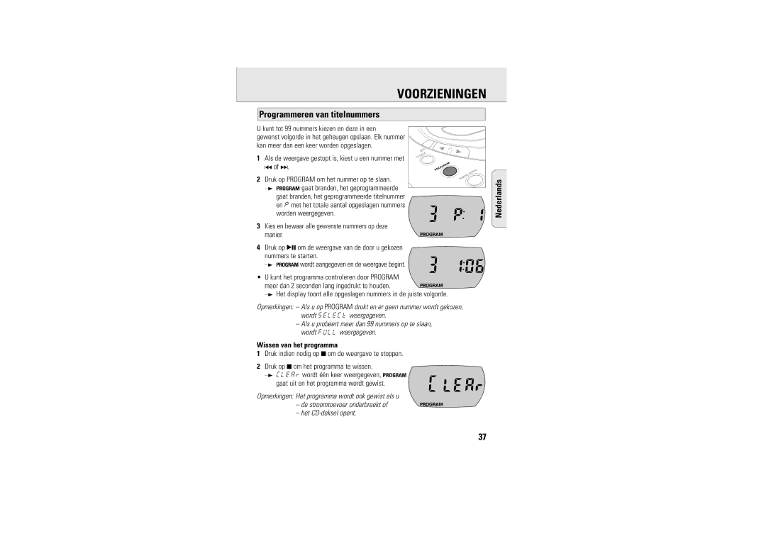 Philips 9240 manual Programmeren van titelnummers, Kunt tot 99 nummers kiezen en deze in een, Wissen van het programma 