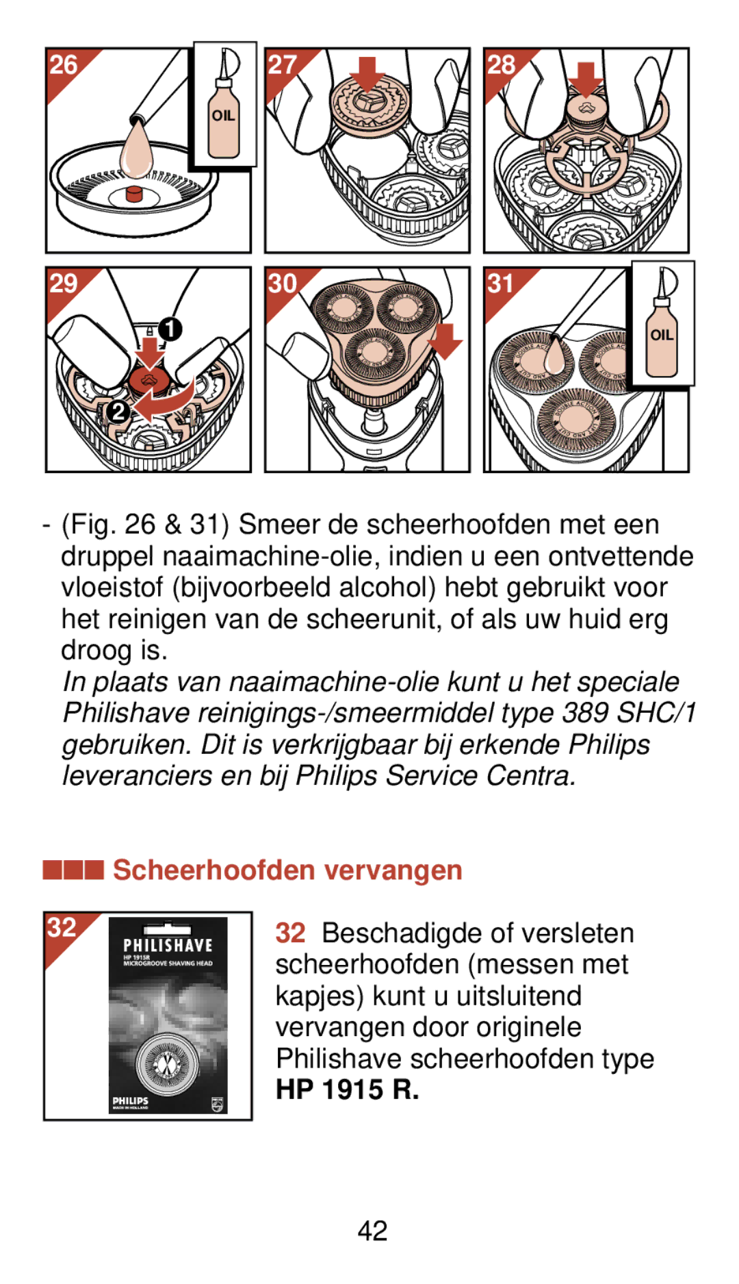 Philips 930 manual Scheerhoofden vervangen, HP 1915 R 