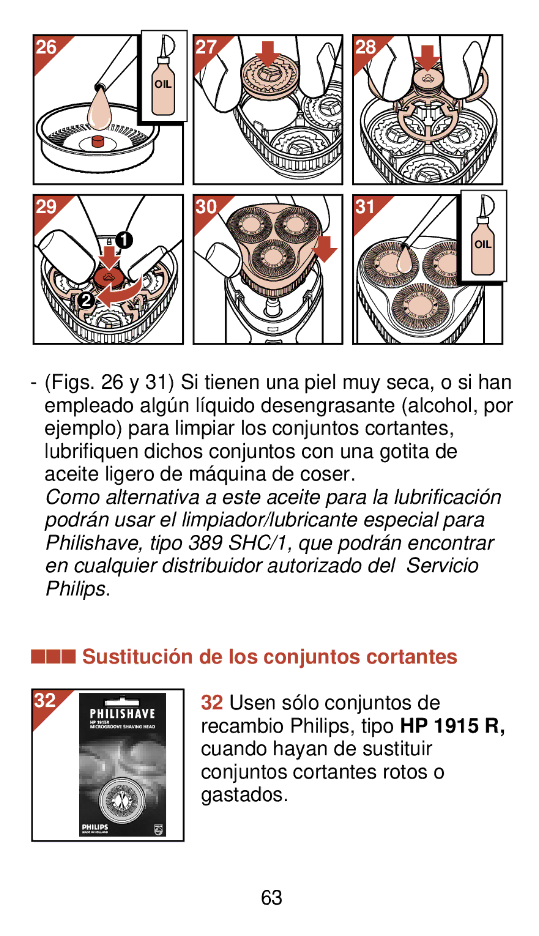 Philips 930 manual Sustitució n de los conjuntos cortantes 