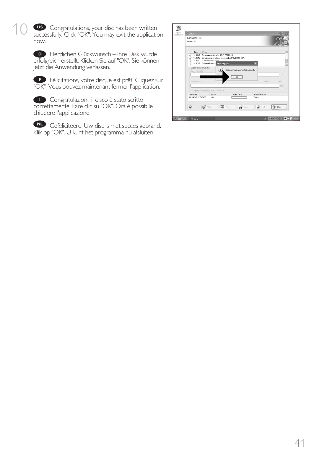 Philips 9305 125 2004.7 manual Klik op OK. U kunt het programma nu afsluiten 