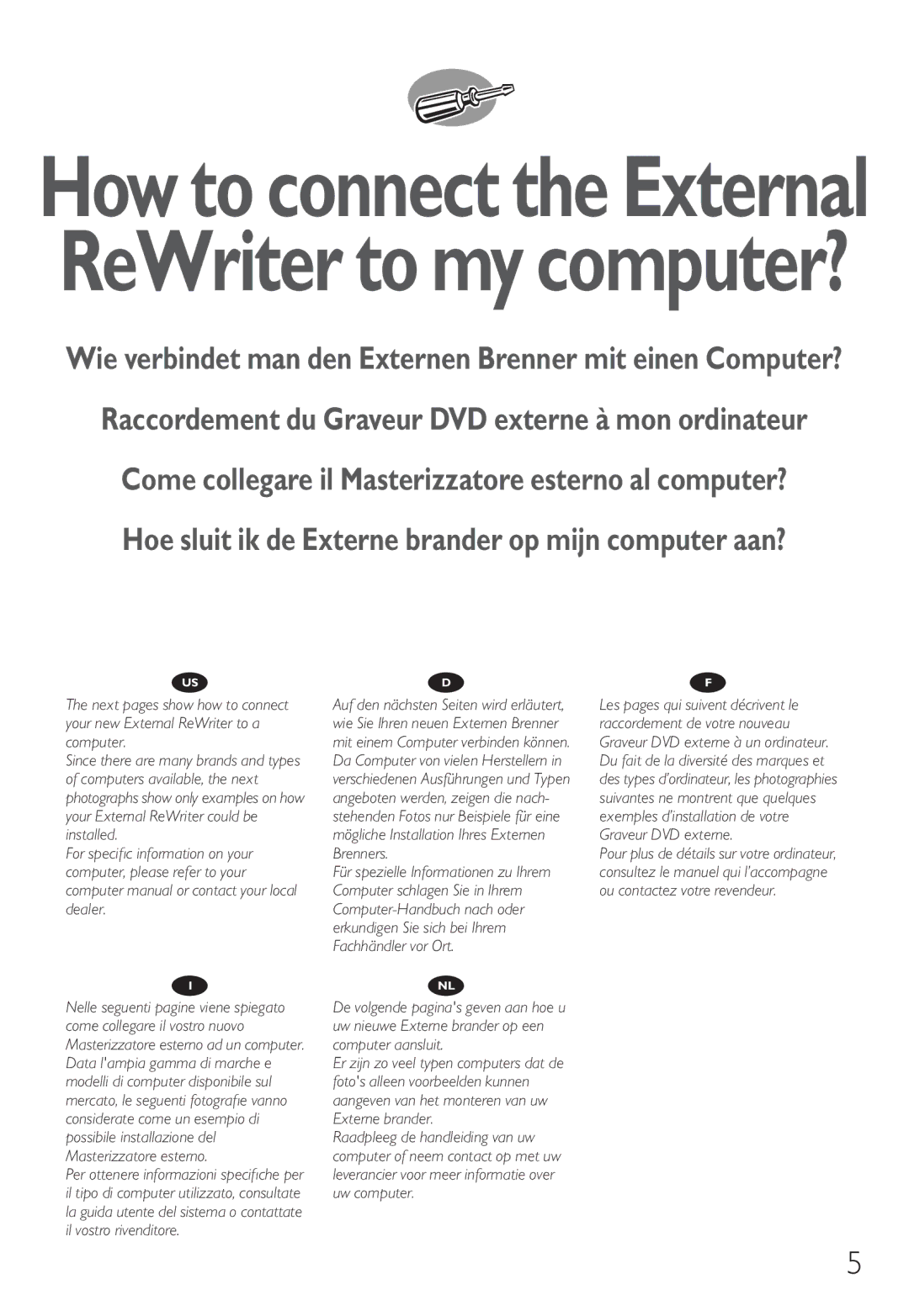 Philips 9305 125 2004.7 manual How to connect the External ReWriter to my computer? 