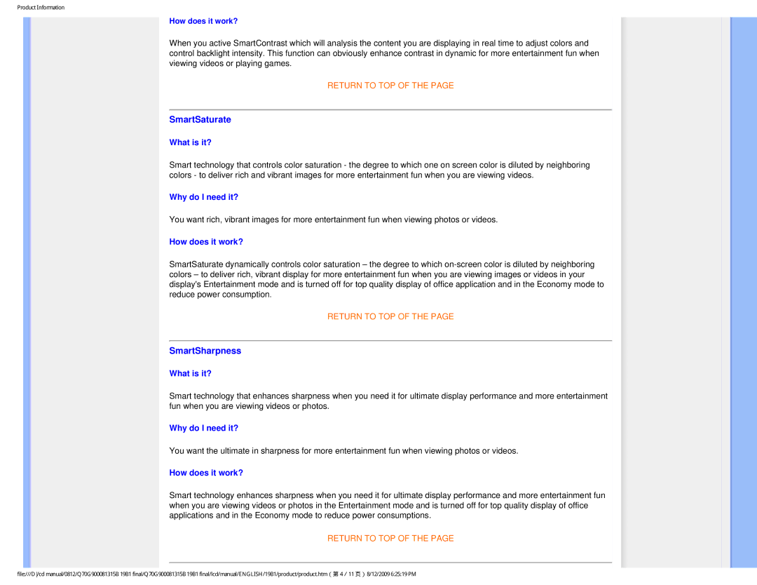 Philips 93/T-42107, 89/E-06251, 19B1CB/27 user manual SmartSaturate, SmartSharpness, How does it work? 