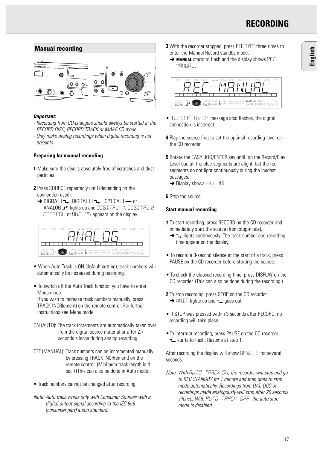 Philips 950 Preparing for manual recording, Start manual recording 