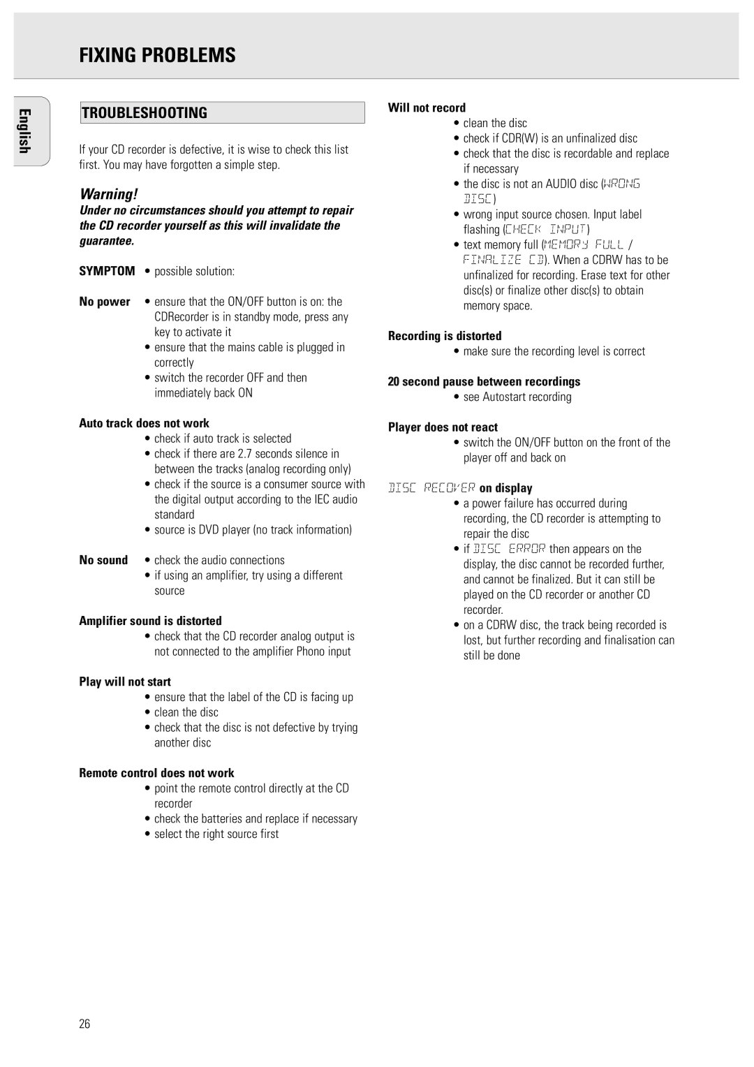 Philips 950 manual Fixing Problems 