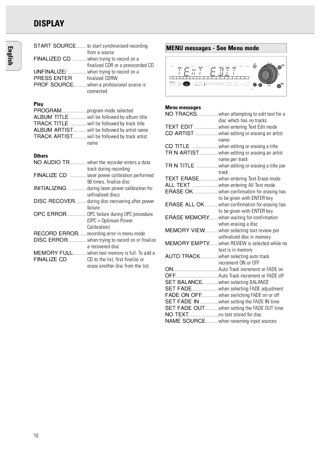 Philips 950 manual Menu messages See Menu mode 