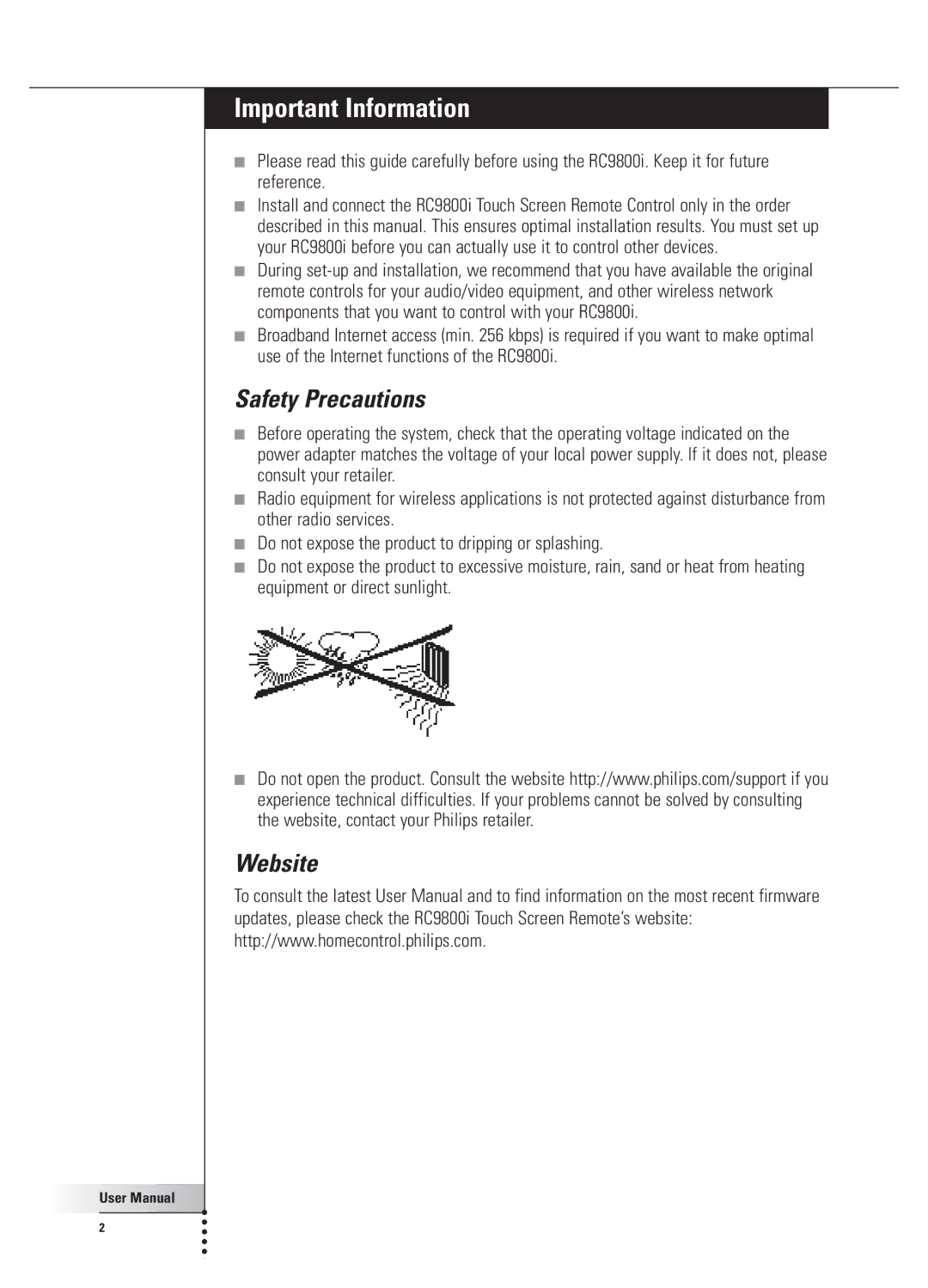 Philips 9800i user manual Important Information, Safety Precautions, Website 