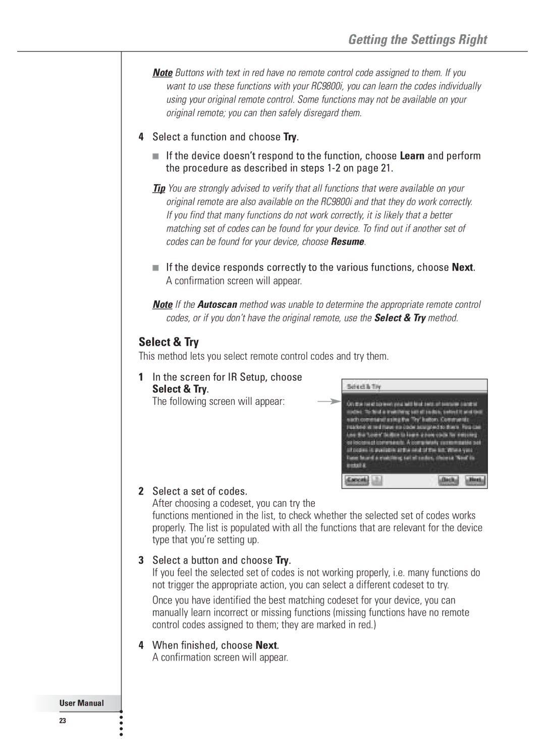 Philips 9800i user manual Select & Try 