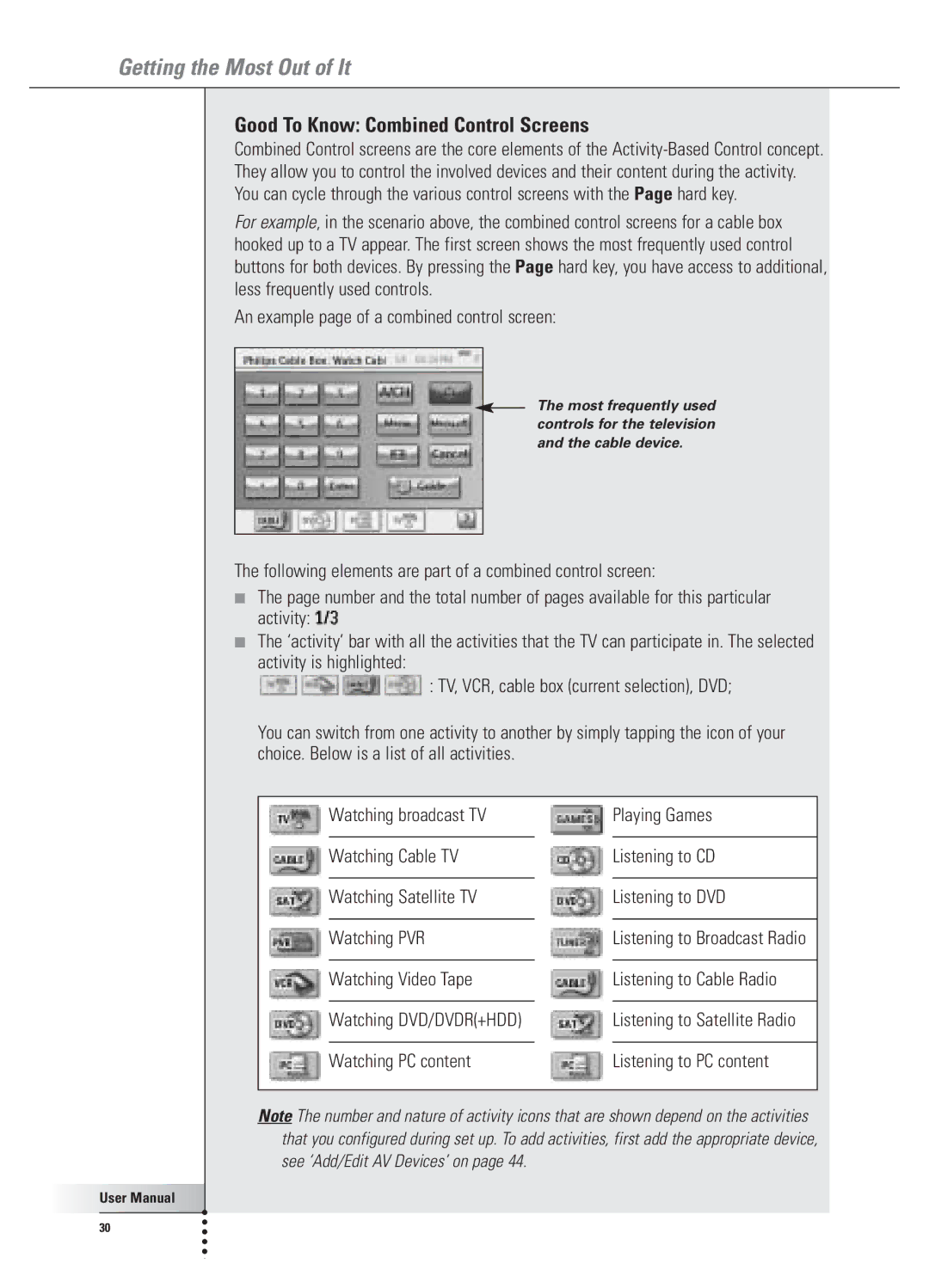 Philips 9800i user manual Good To Know Combined Control Screens, An example page of a combined control screen 