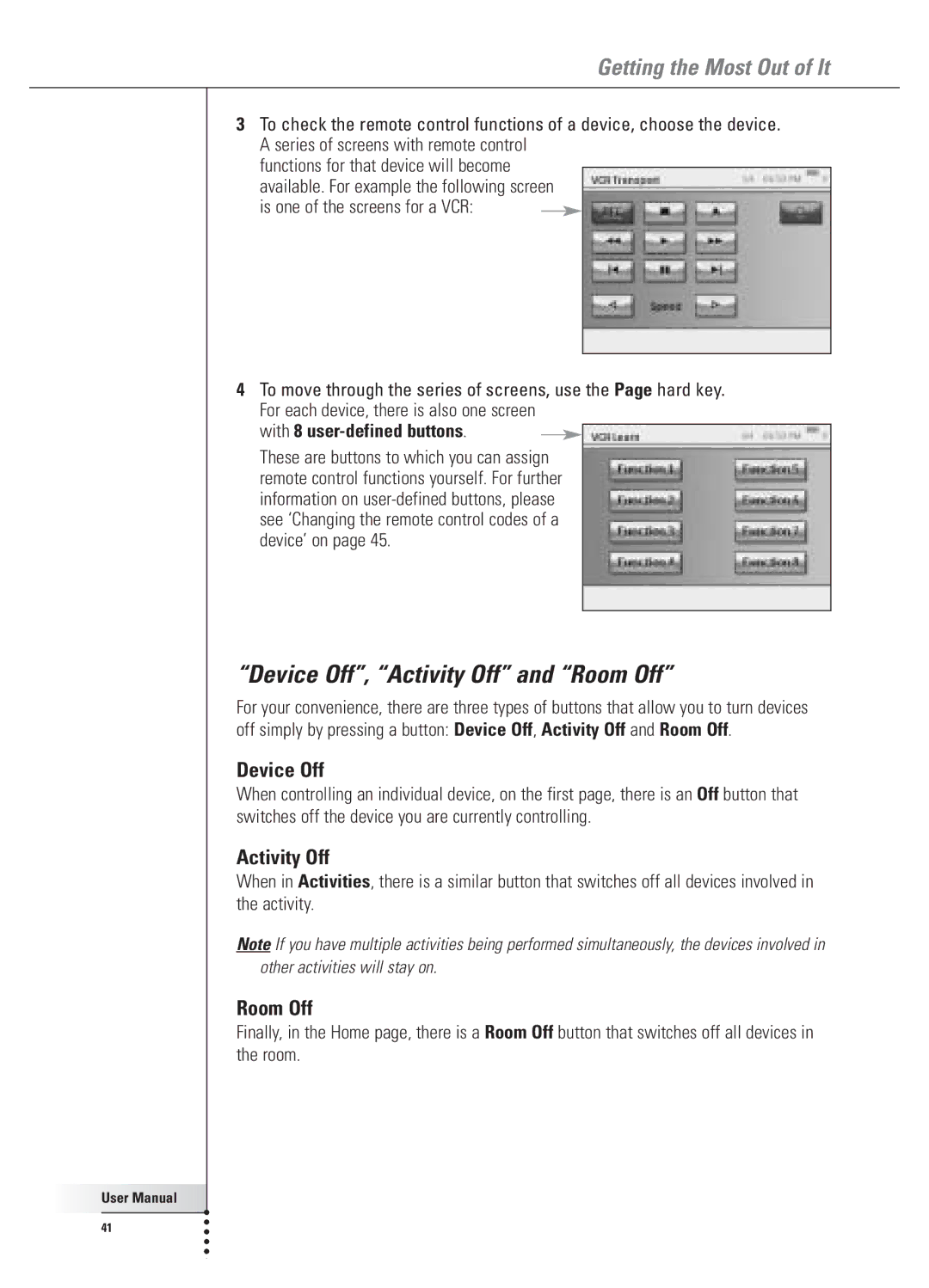 Philips 9800i user manual Device Off, Activity Off and Room Off 