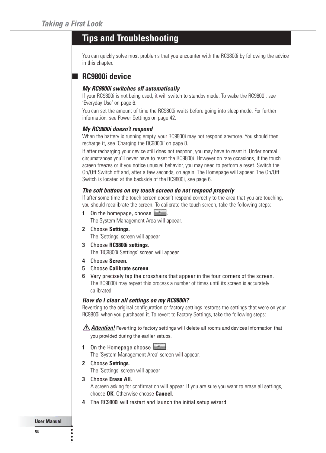 Philips user manual Tips and Troubleshooting, RC9800i device 