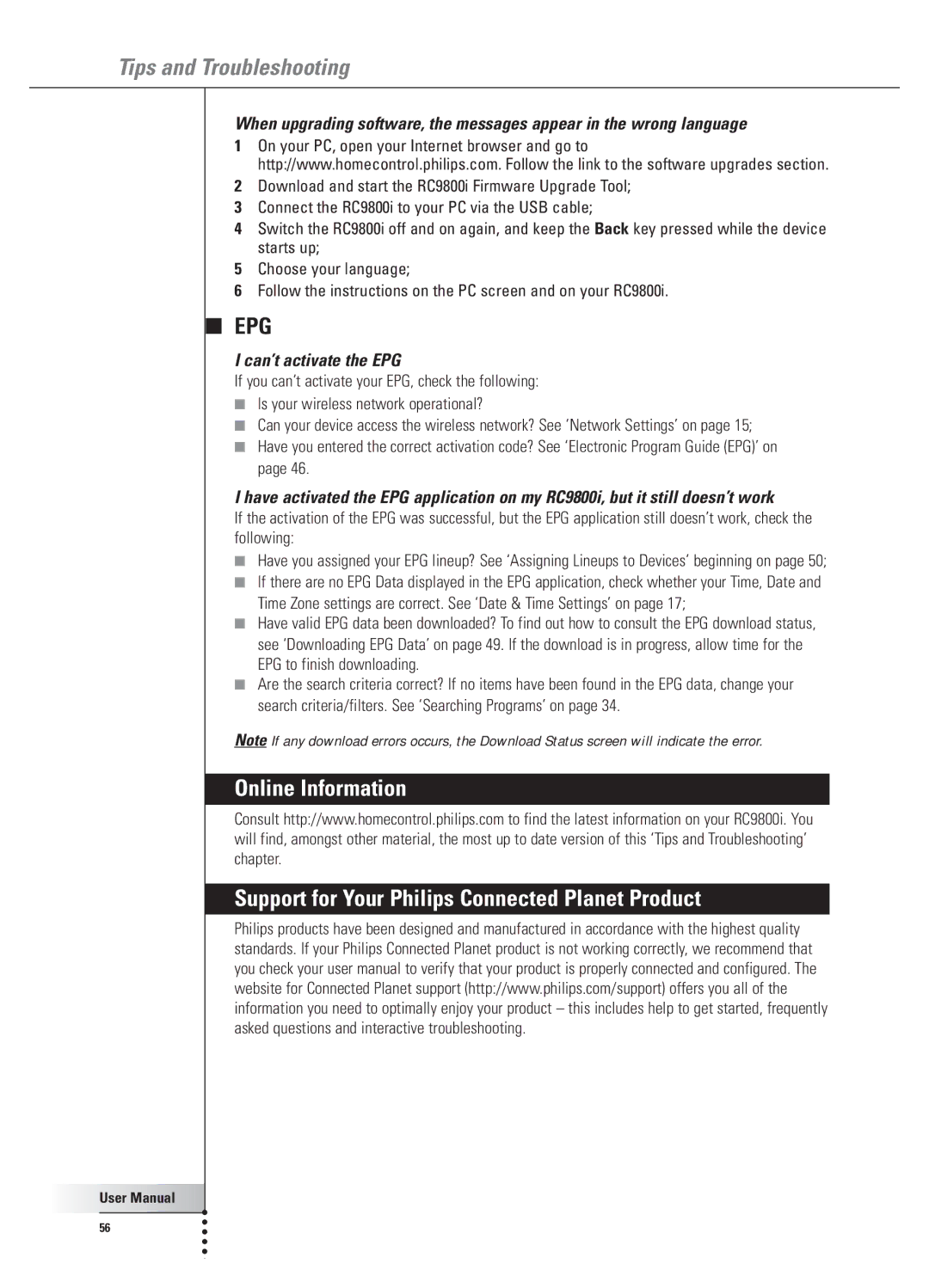 Philips 9800i user manual Epg 