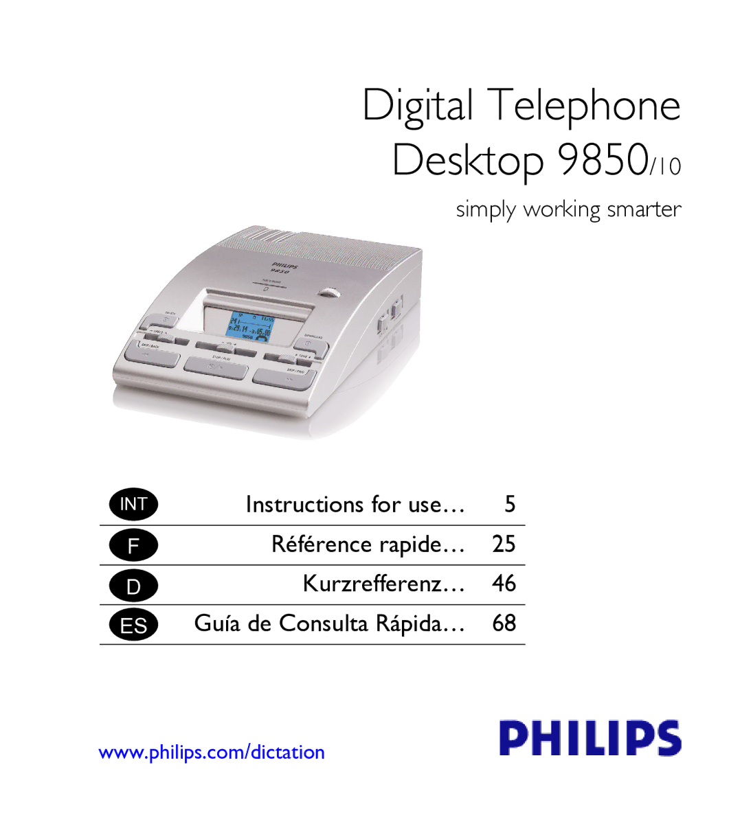 Philips manual Digital Telephone Desktop 9850/10 