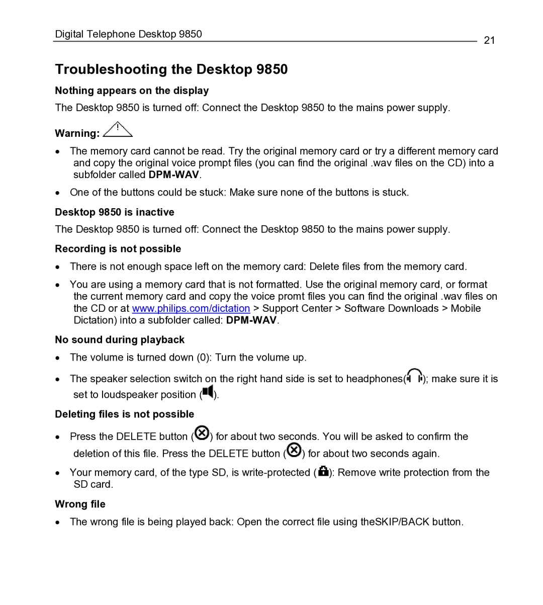 Philips 9850 manual Troubleshooting the Desktop 