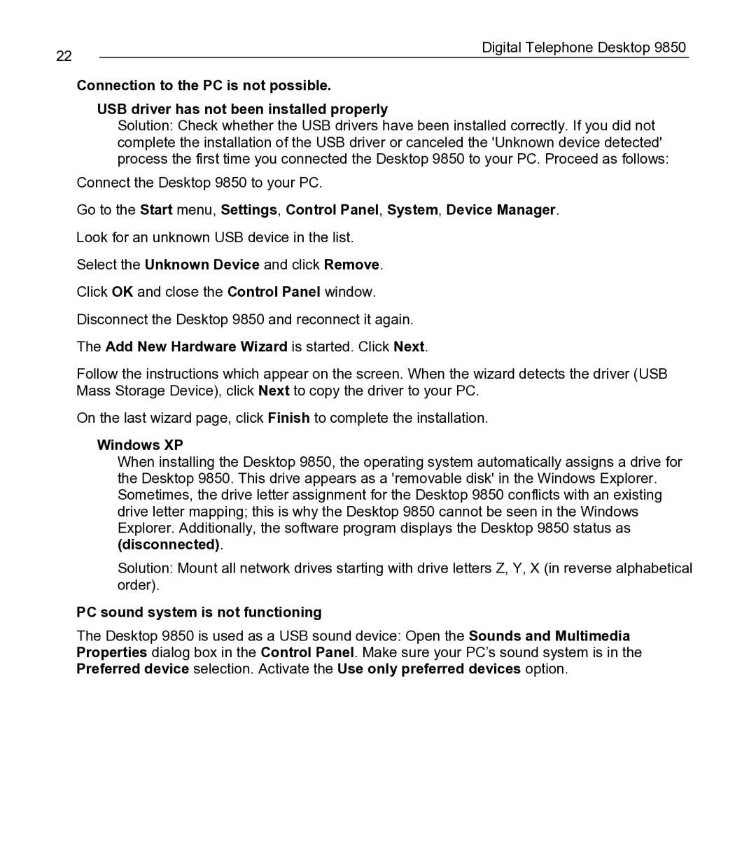 Philips 9850 manual Add New Hardware Wizard is started. Click Next, Windows XP, PC sound system is not functioning 
