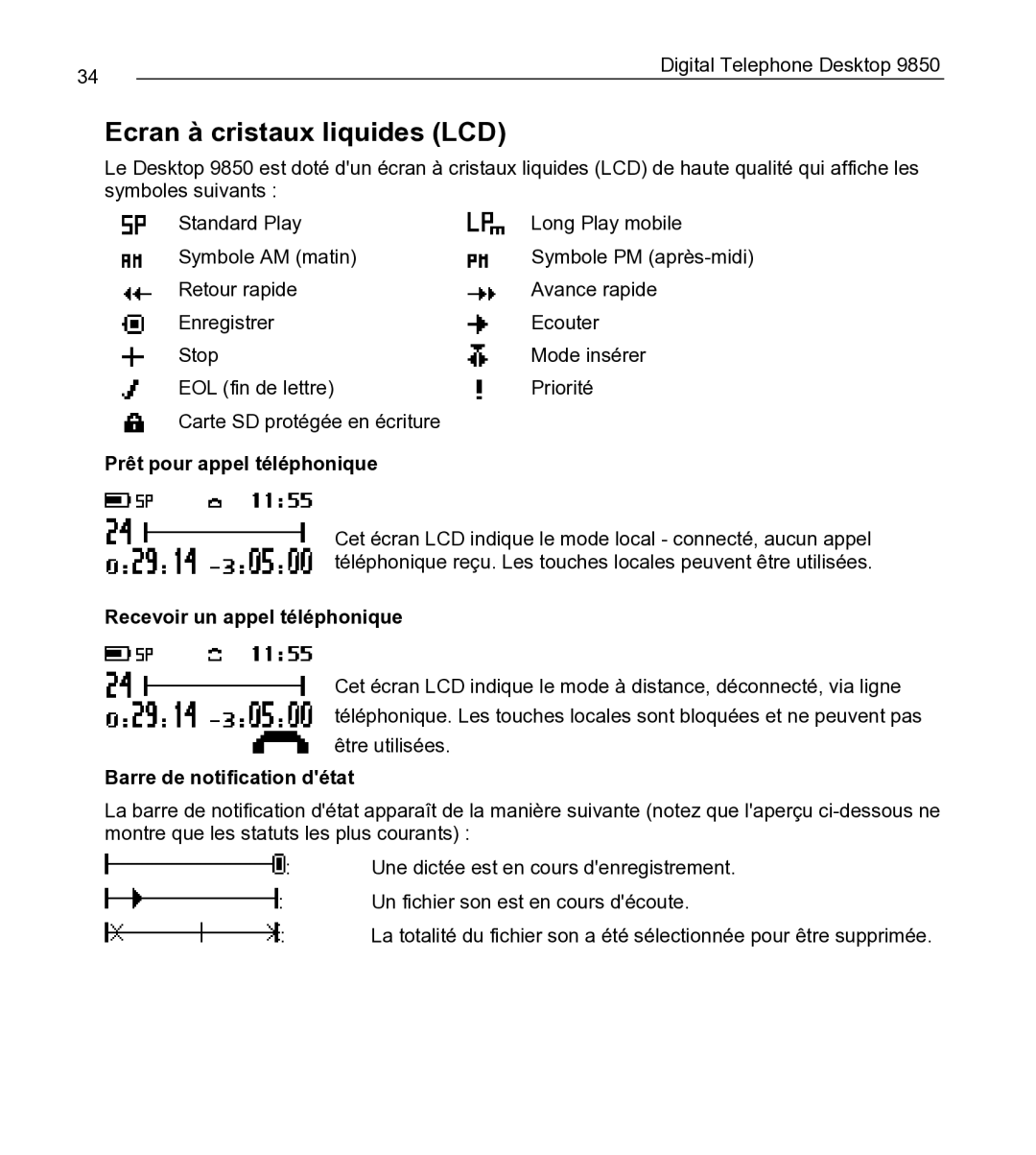 Philips 9850 manual Ecran à cristaux liquides LCD, Prêt pour appel téléphonique, Recevoir un appel téléphonique 