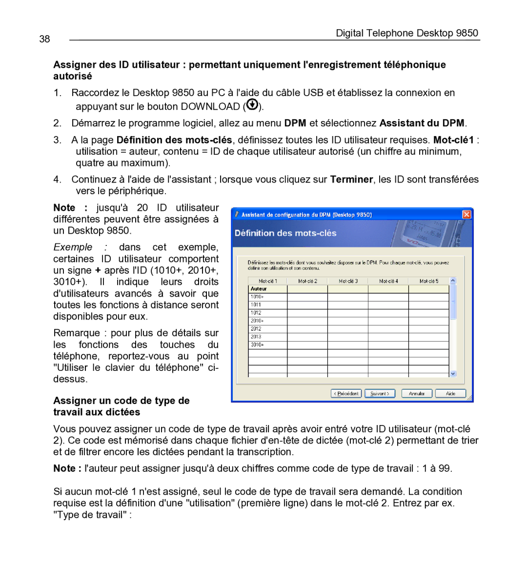 Philips 9850 manual Assigner un code de type de travail aux dictées 