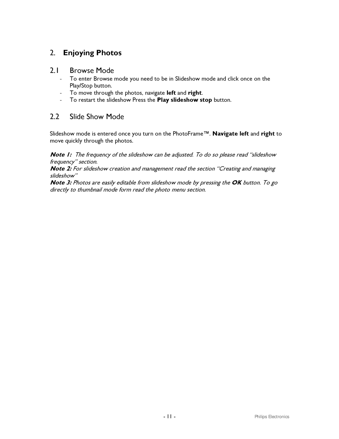 Philips 99F2 user manual Browse Mode, Slide Show Mode 