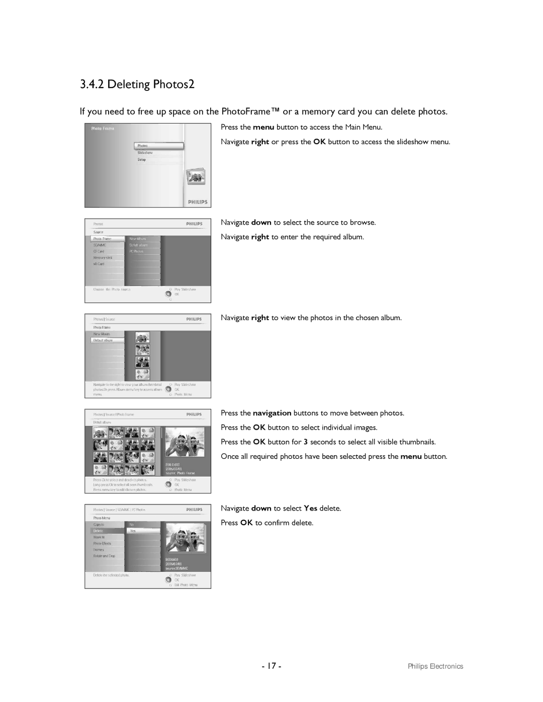 Philips 99F2 user manual Deleting Photos2 