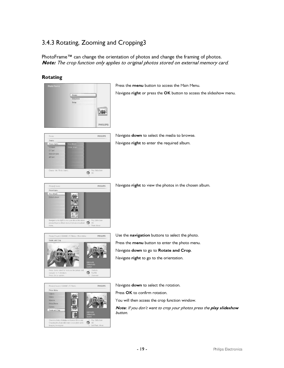 Philips 99F2 user manual Rotating, Zooming and Cropping3 