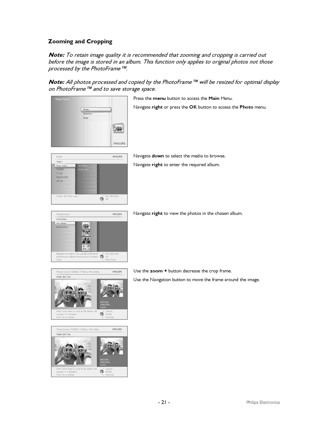 Philips 99F2 user manual Zooming and Cropping 