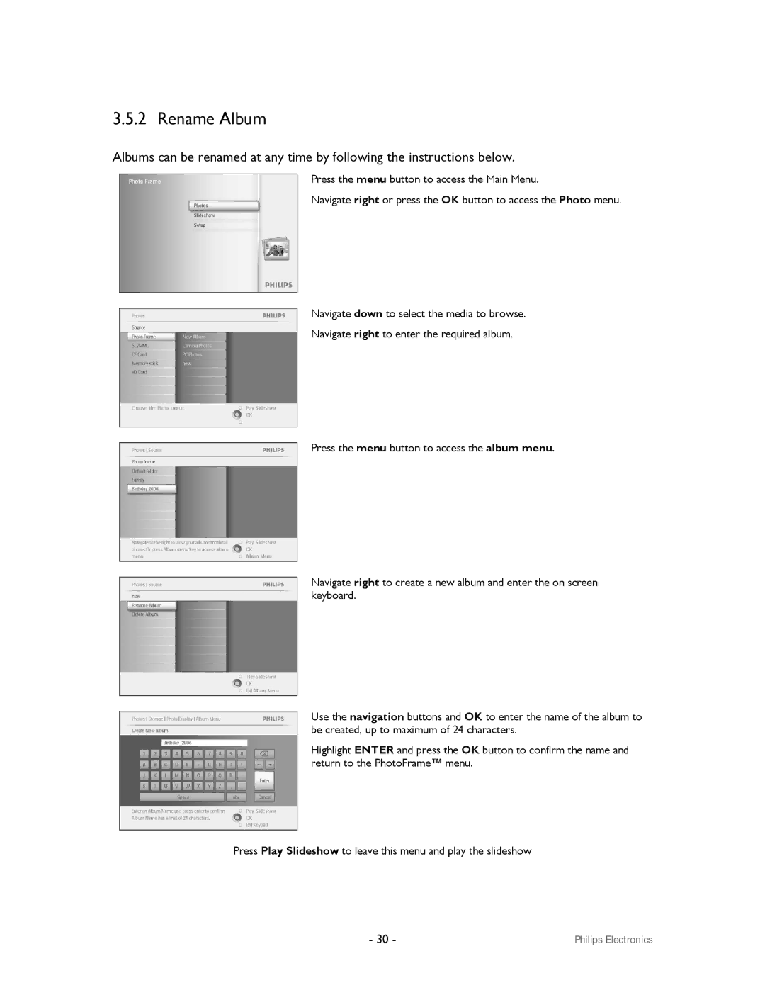 Philips 99F2 user manual Rename Album 