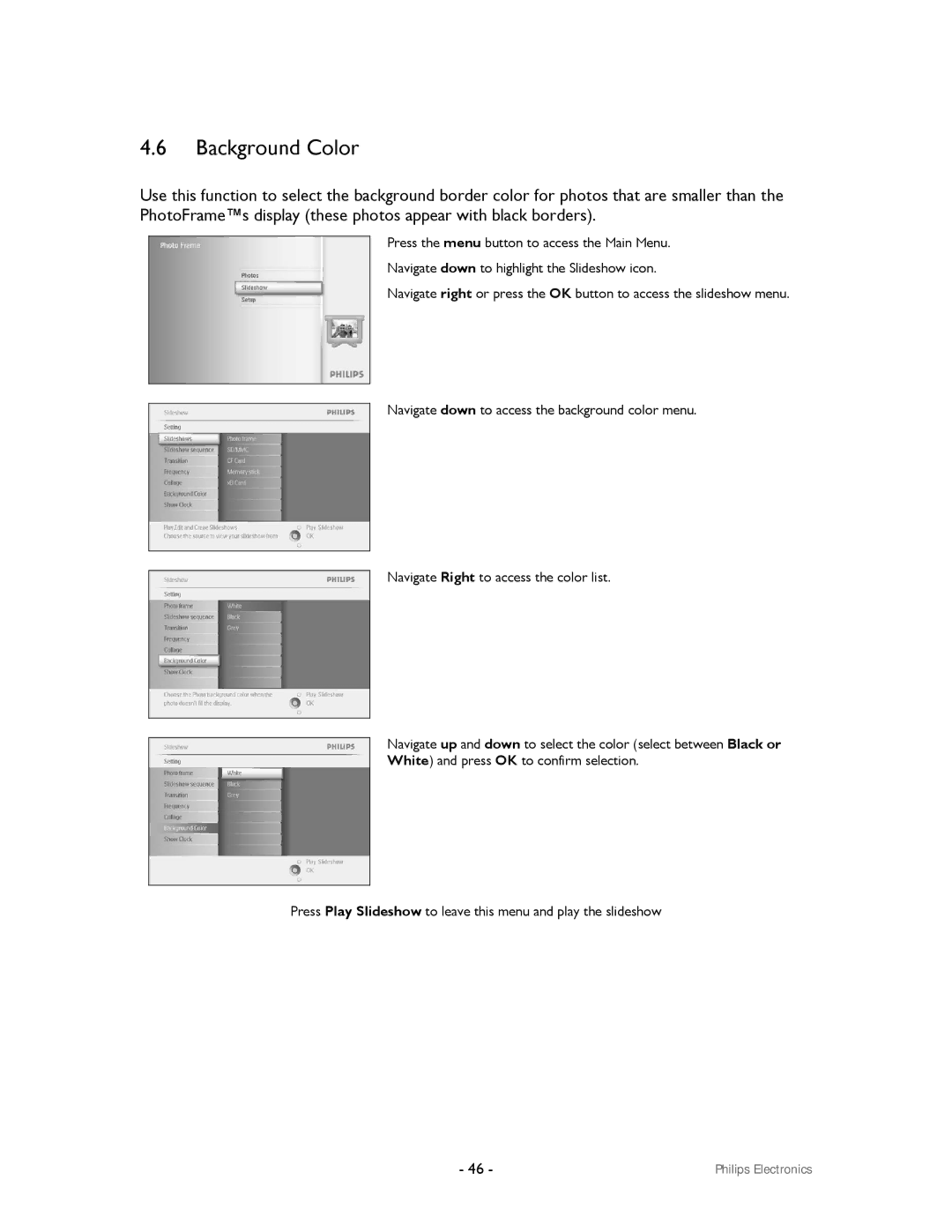 Philips 99F2 user manual Background Color 