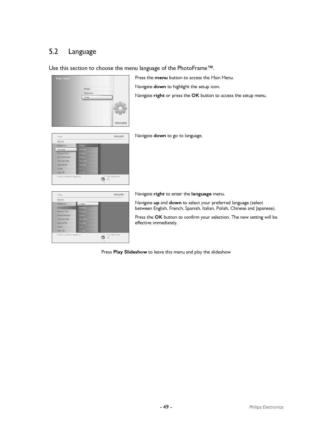 Philips 99F2 user manual Language 