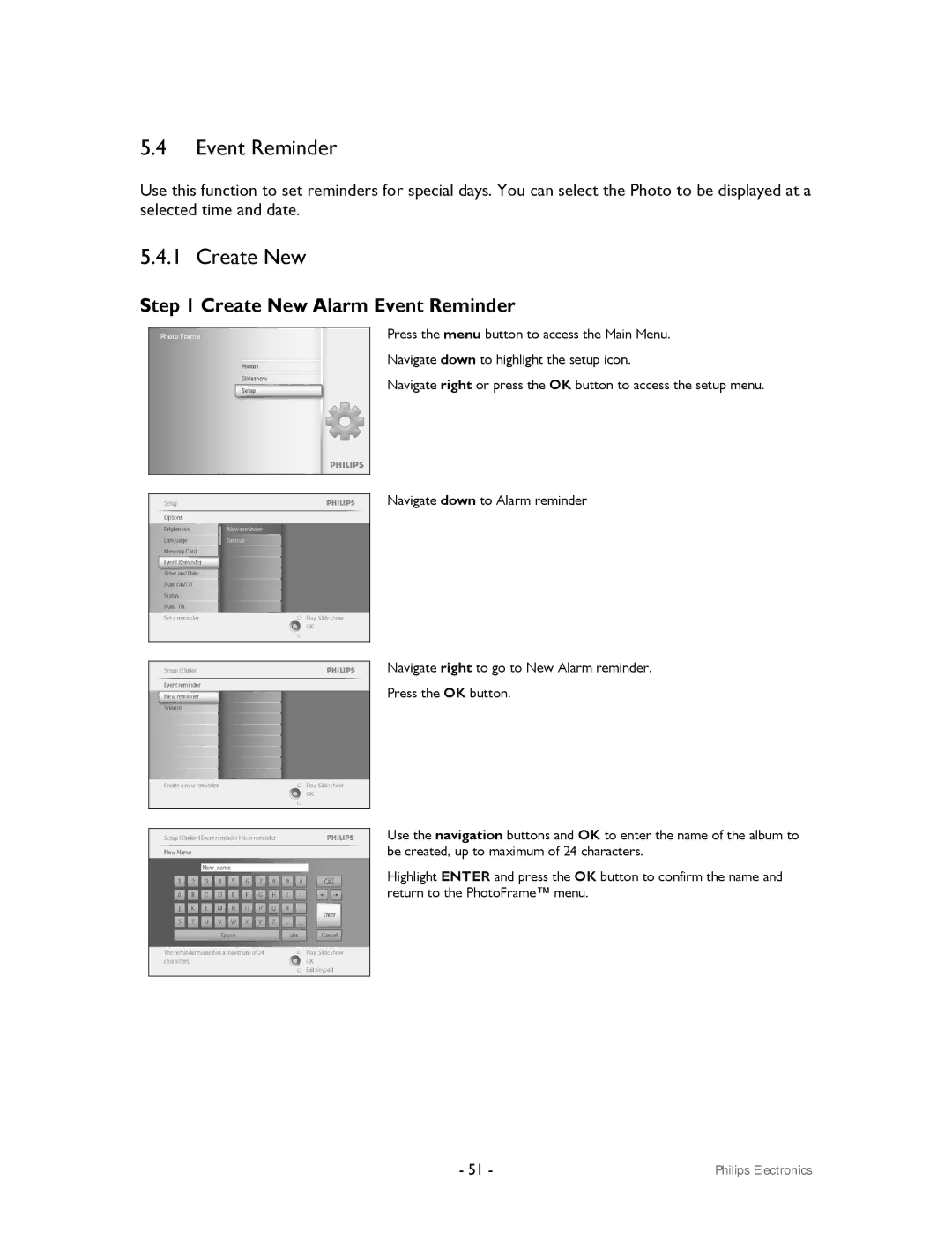 Philips 99F2 user manual Event Reminder, Create New 