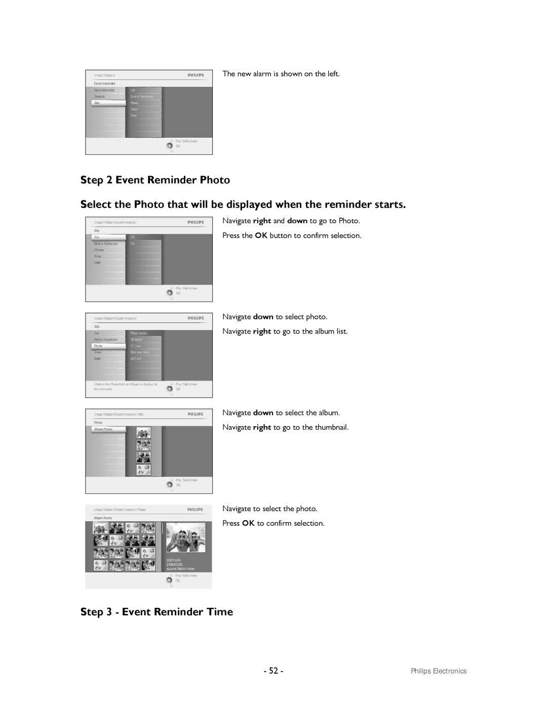 Philips 99F2 user manual Event Reminder Time 