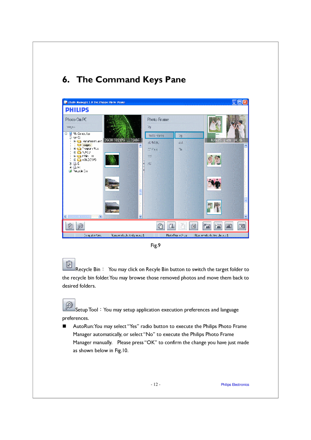 Philips 9FF2 manual Command Keys Pane 