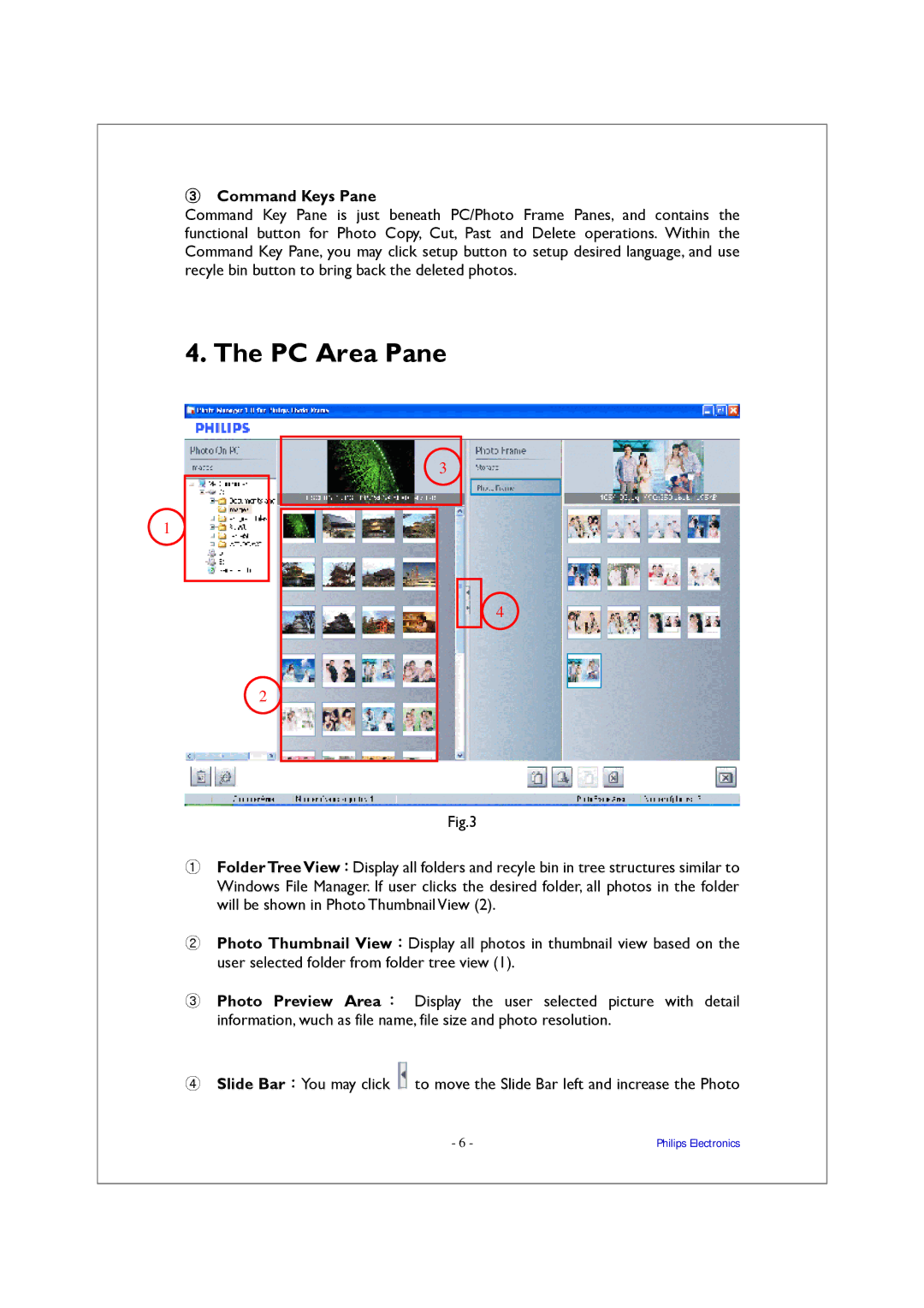 Philips 9FF2 manual PC Area Pane, Command Keys Pane 