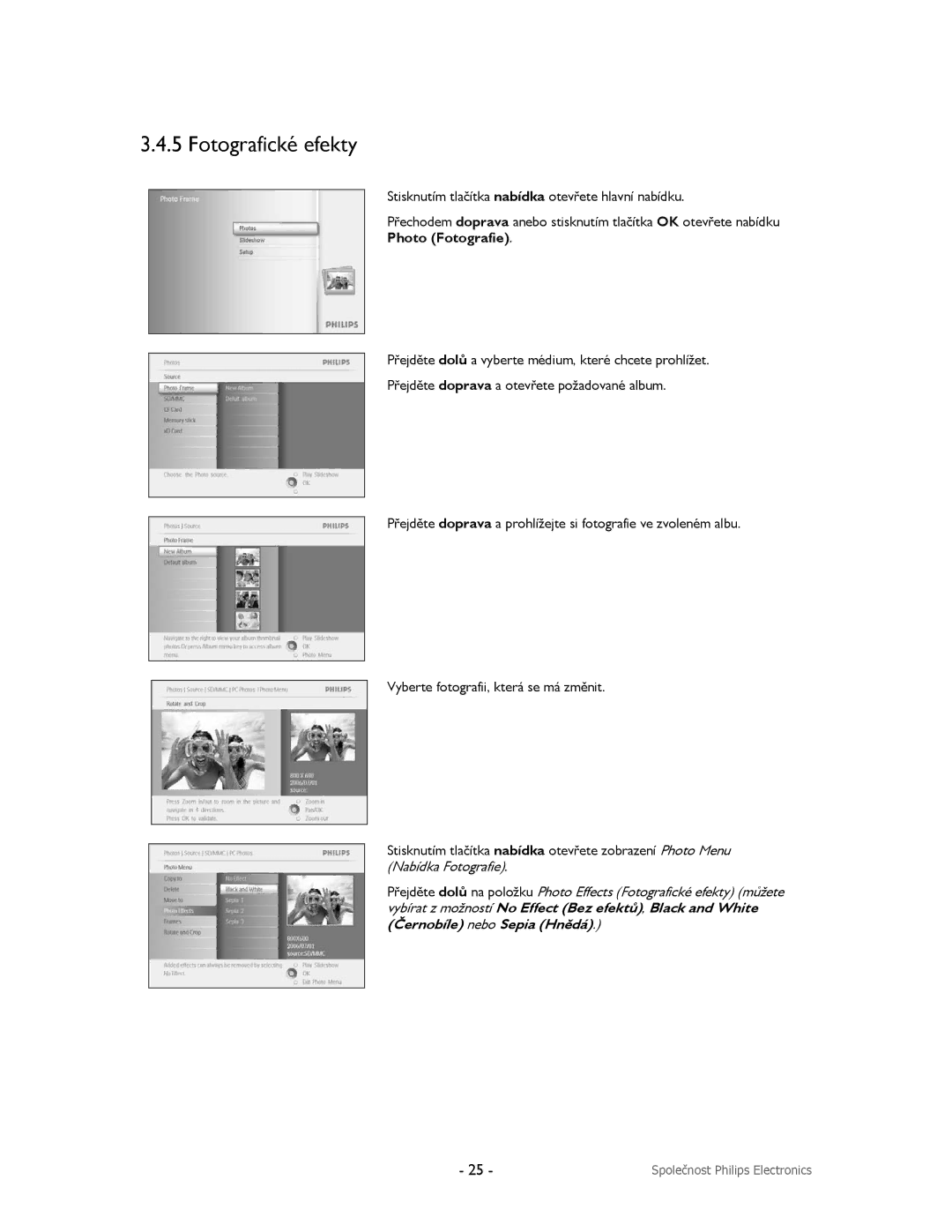 Philips 9FF2M4, 9FF2CMI, 9FF2CME, 9FF2CWO user manual Fotografické efekty 