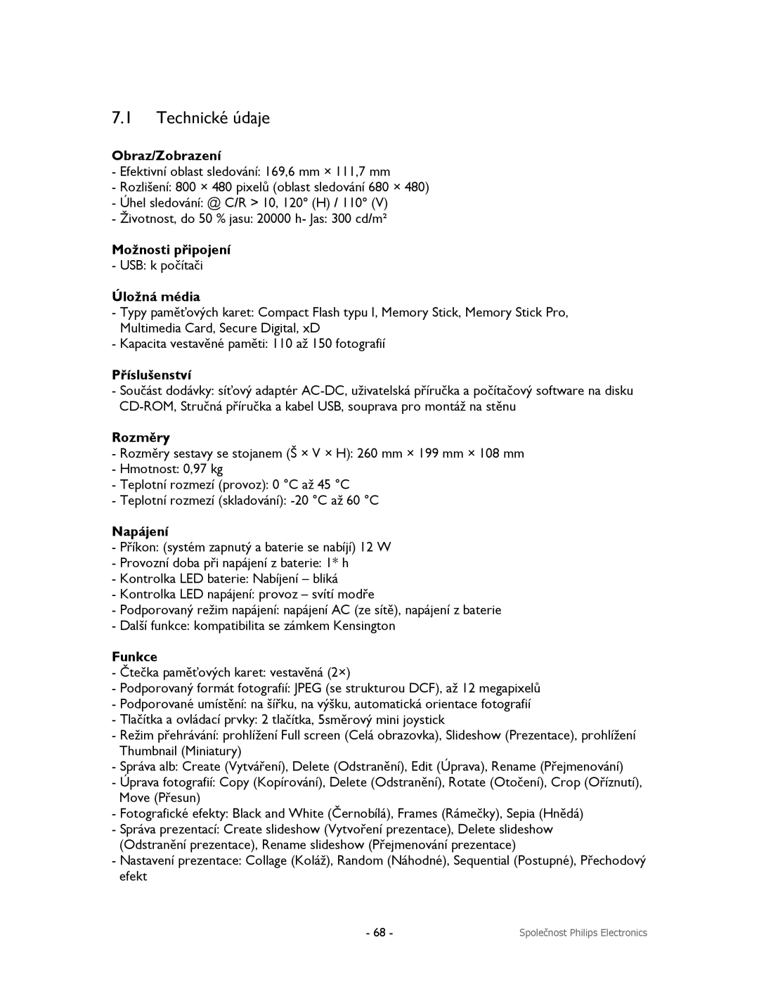 Philips 9FF2CME, 9FF2CMI, 9FF2M4, 9FF2CWO user manual Technické údaje 