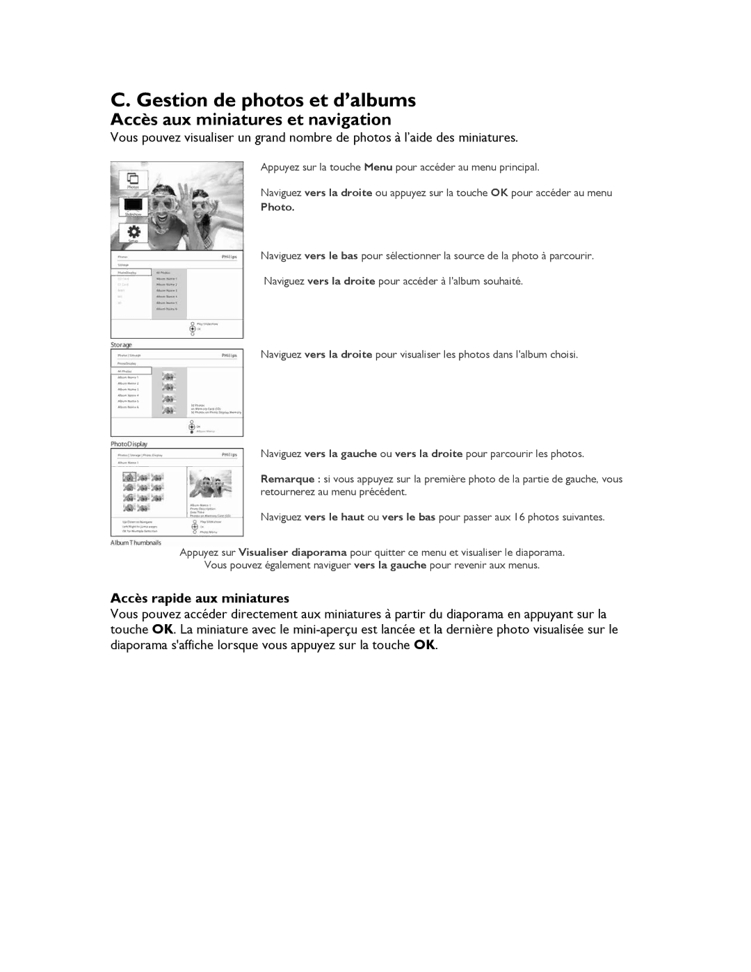 Philips 9FF2CME, 9FF2CMI, 9FF2M4, 9FF2CWO user manual Accès aux miniatures et navigation, Accès rapide aux miniatures 