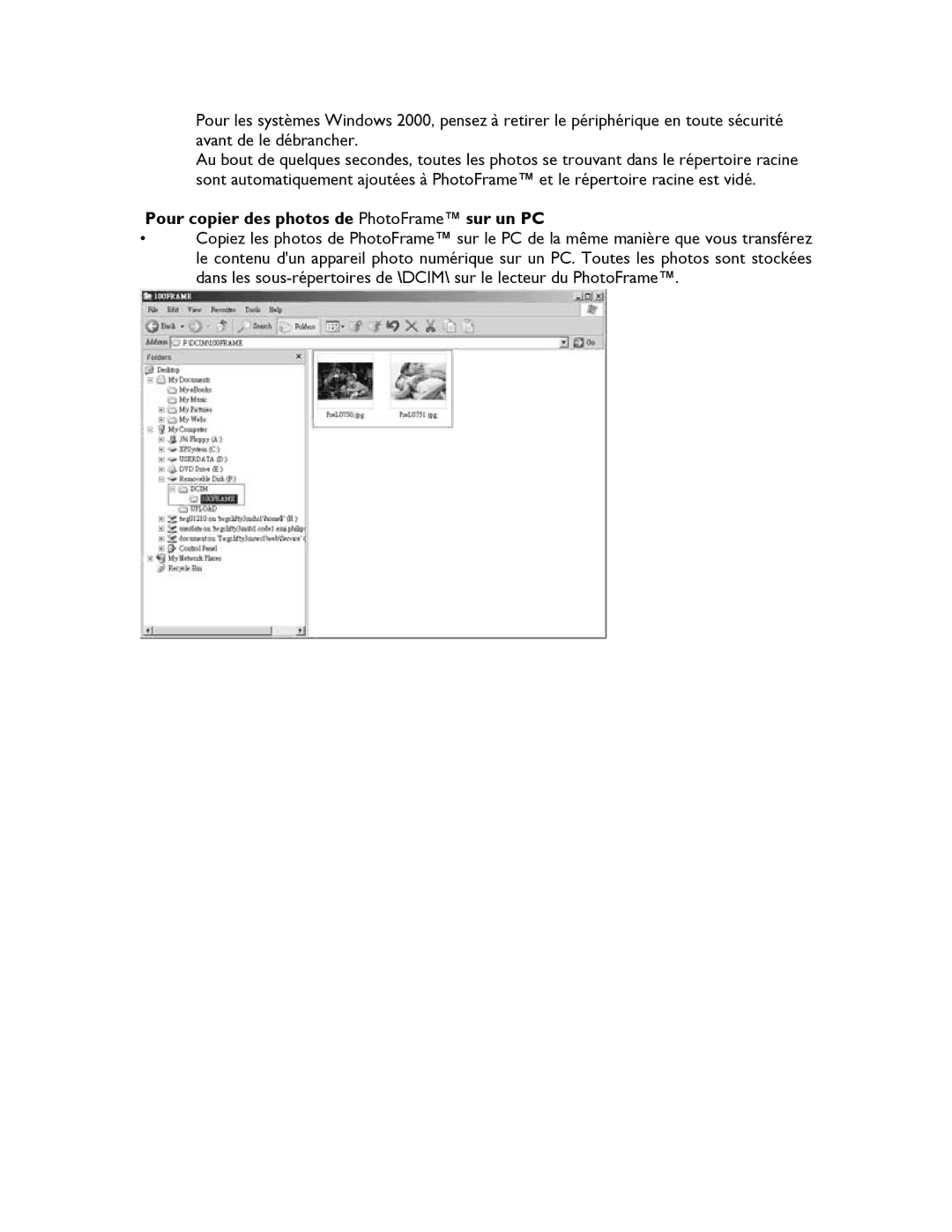 Philips 9FF2CME, 9FF2CMI, 9FF2M4, 9FF2CWO user manual Pour copier des photos de PhotoFrame sur un PC 