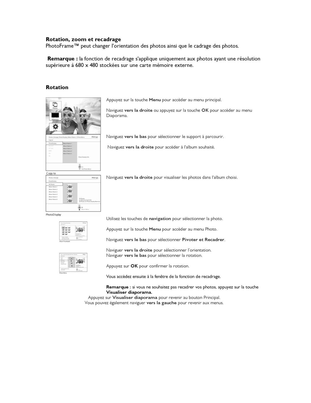 Philips 9FF2CMI, 9FF2CME, 9FF2M4, 9FF2CWO user manual Rotation, zoom et recadrage 