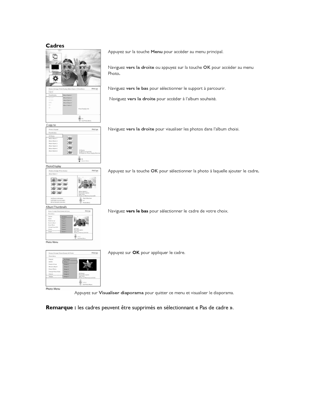 Philips 9FF2CMI, 9FF2CME, 9FF2M4, 9FF2CWO user manual Cadres 