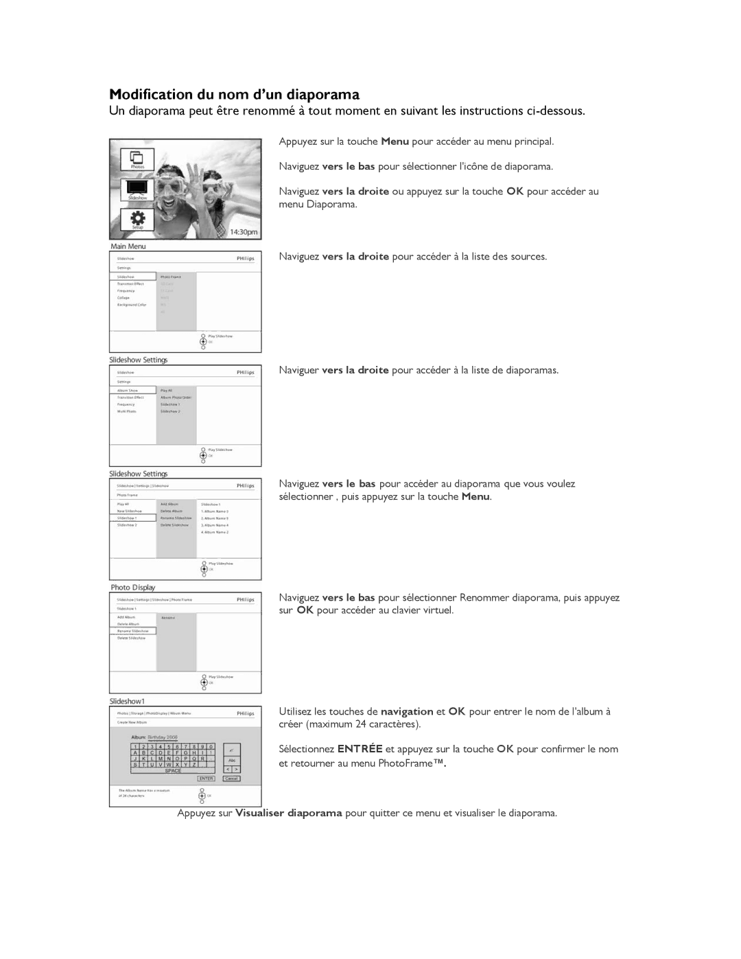 Philips 9FF2CME, 9FF2CMI, 9FF2M4, 9FF2CWO user manual Modification du nom d’un diaporama 