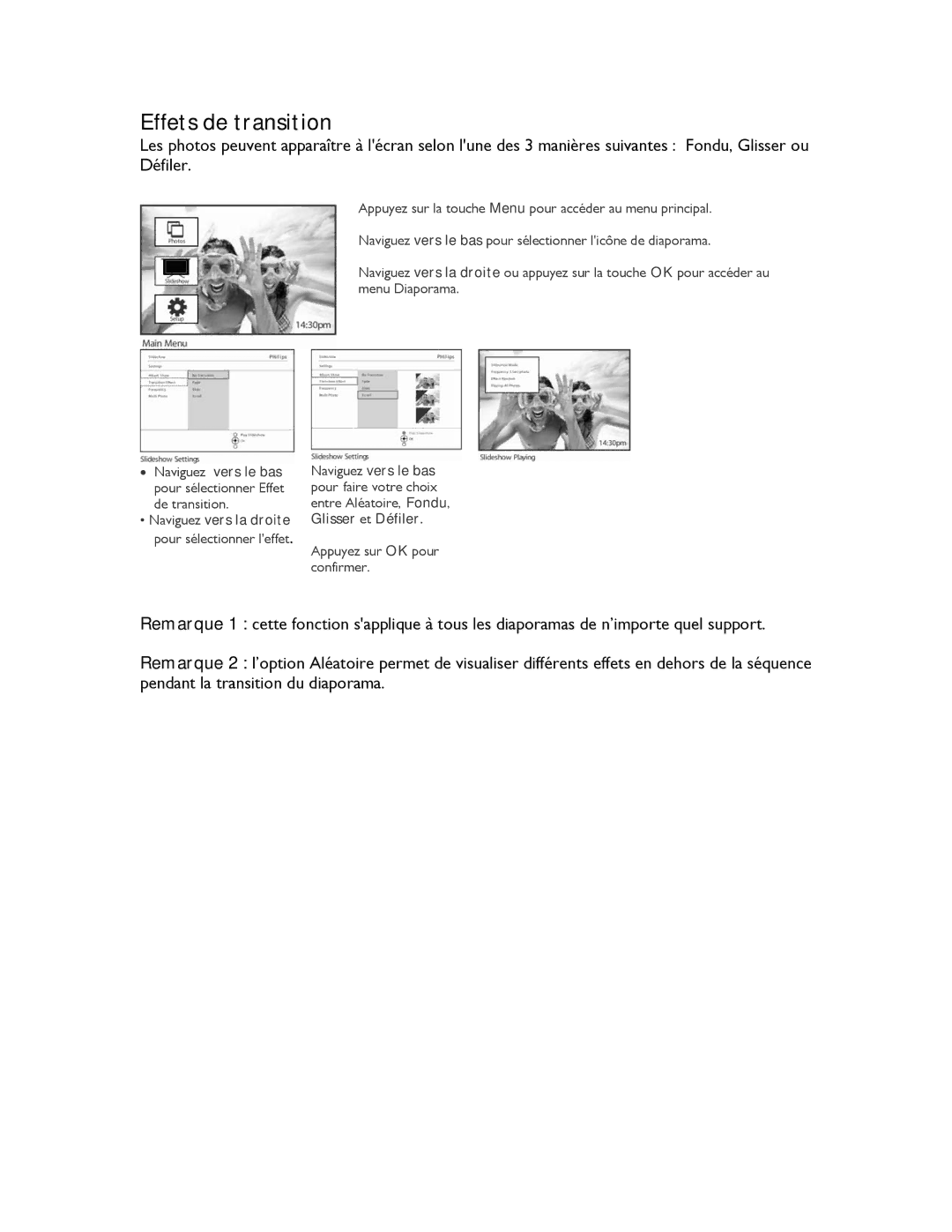 Philips 9FF2CMI, 9FF2CME, 9FF2M4, 9FF2CWO user manual Effets de transition 