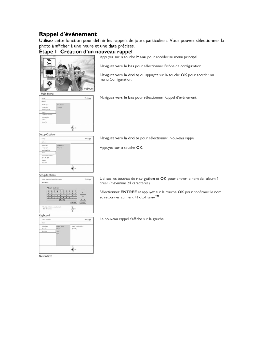 Philips 9FF2CMI, 9FF2CME, 9FF2M4, 9FF2CWO user manual Rappel dévénement, Étape 1 Création d’un nouveau rappel 