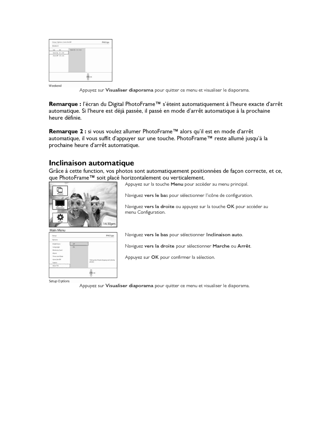 Philips 9FF2CMI, 9FF2CME, 9FF2M4, 9FF2CWO user manual Inclinaison automatique 