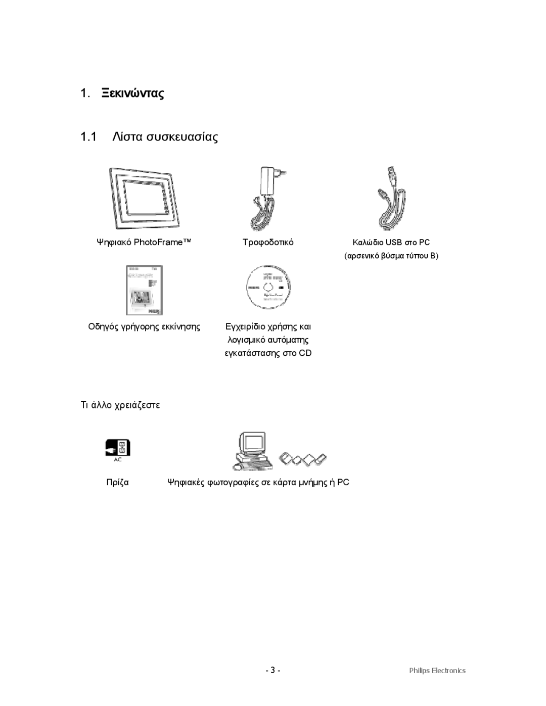 Philips 9FF2CWO, 9FF2CMI, 9FF2CME9FF2M4 user manual Ξεκινώντας, Λίστα συσκευασίας 