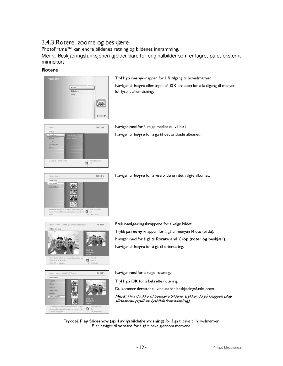 Philips 9FF2CMI, 9FF2CWO user manual Rotere, zoome og beskjære 