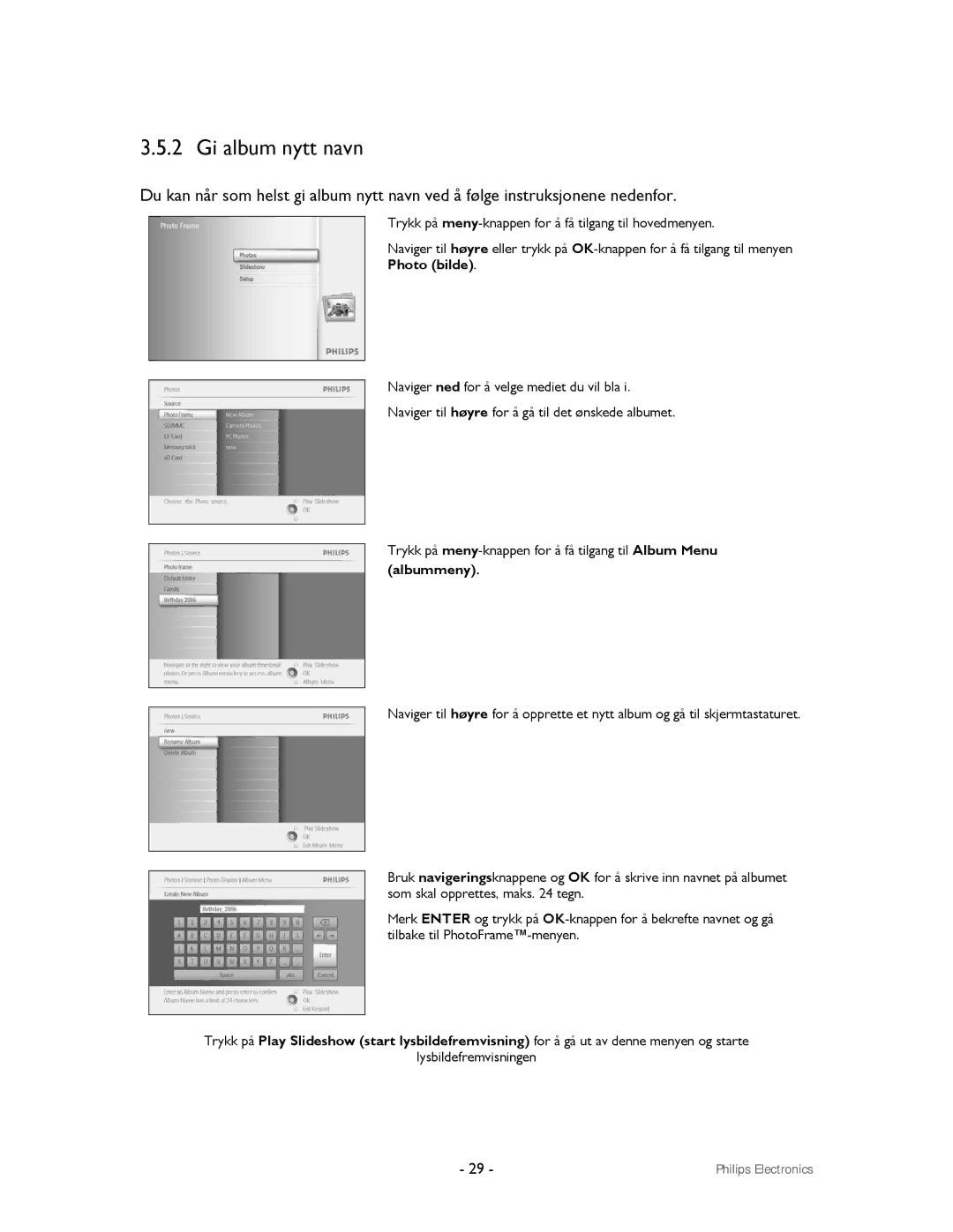 Philips 9FF2CMI, 9FF2CWO user manual Gi album nytt navn, Albummeny 